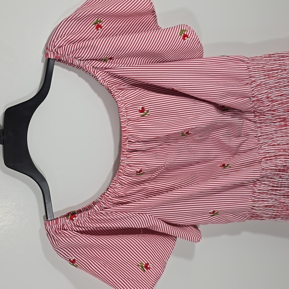 {Kontrol Contemporary} Women's Striped Red Rose Embroidered Peasant Blouse - Picture 5 of 14